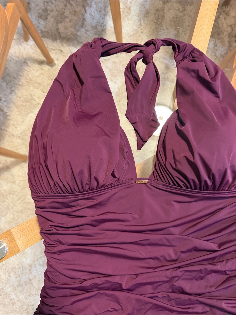 Victoria's Secret Deep Plum Halter Ruched One-Piece Swimsuit - Picture 3 of 6